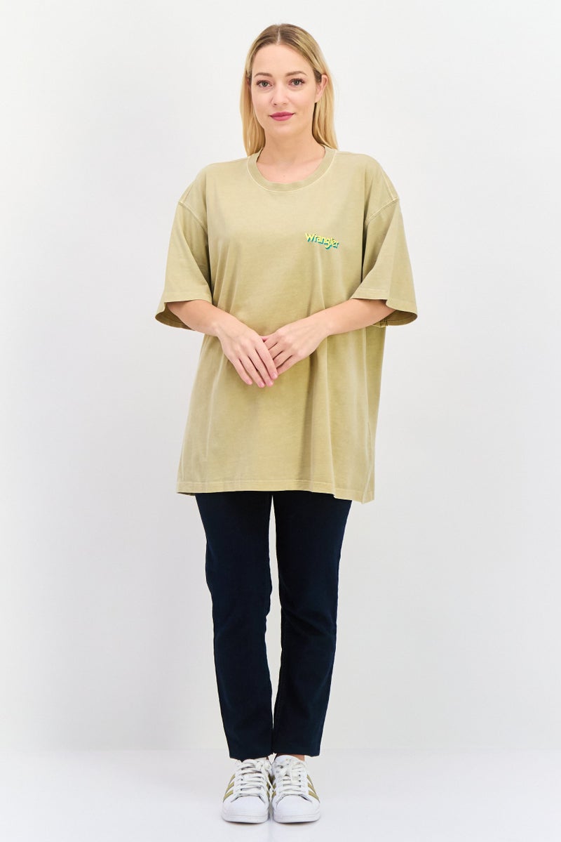 Wrangler Women Crew Neck Short Sleeves Brand Logo T-Shirt, Tan - Image 4