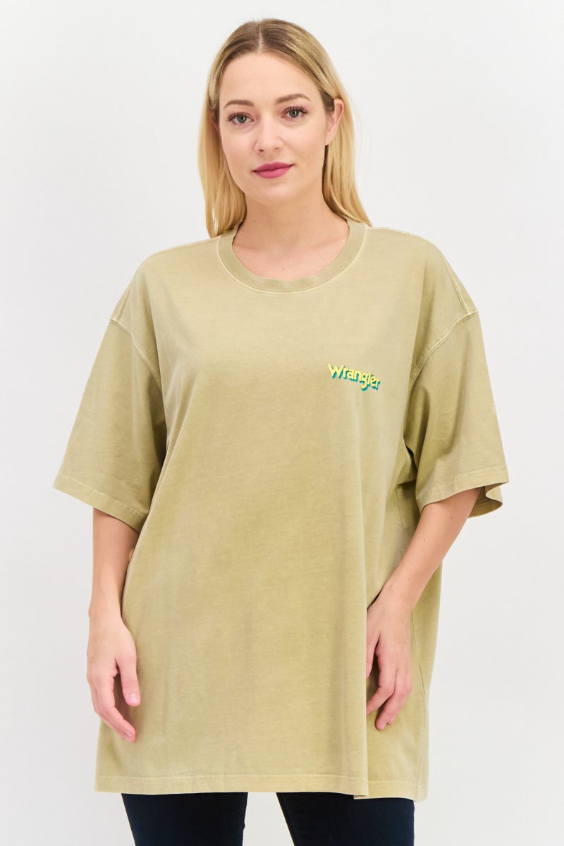 Wrangler Women Crew Neck Short Sleeves Brand Logo T-Shirt, Tan - Image 1