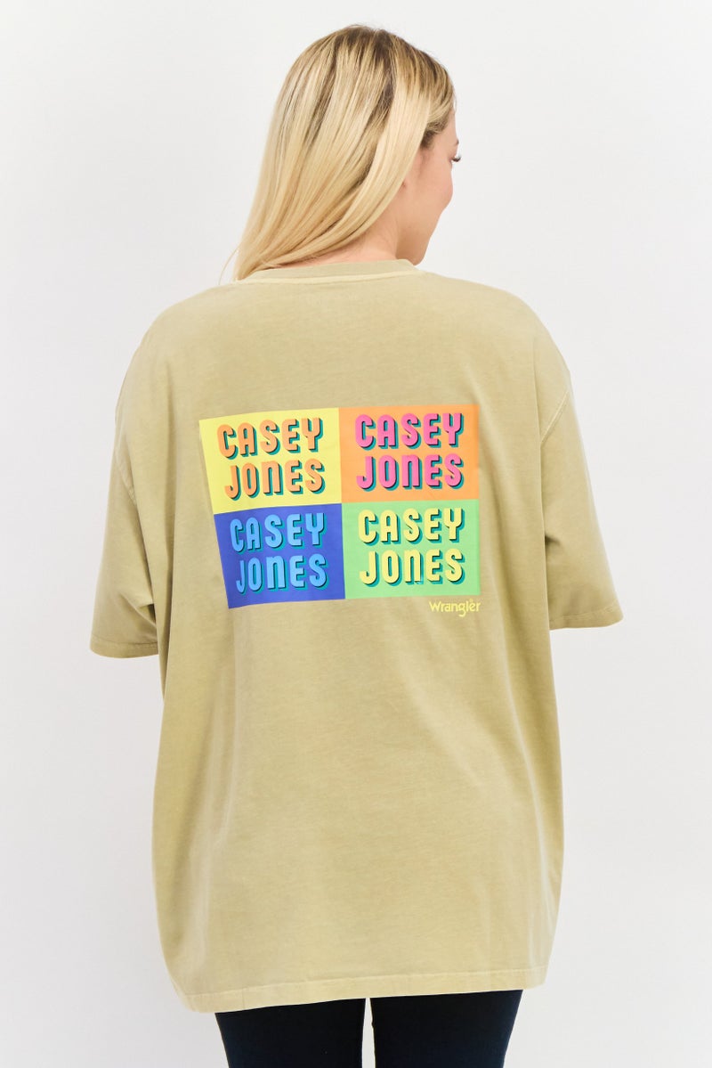 Wrangler Women Crew Neck Short Sleeves Brand Logo T-Shirt, Tan - Image 3