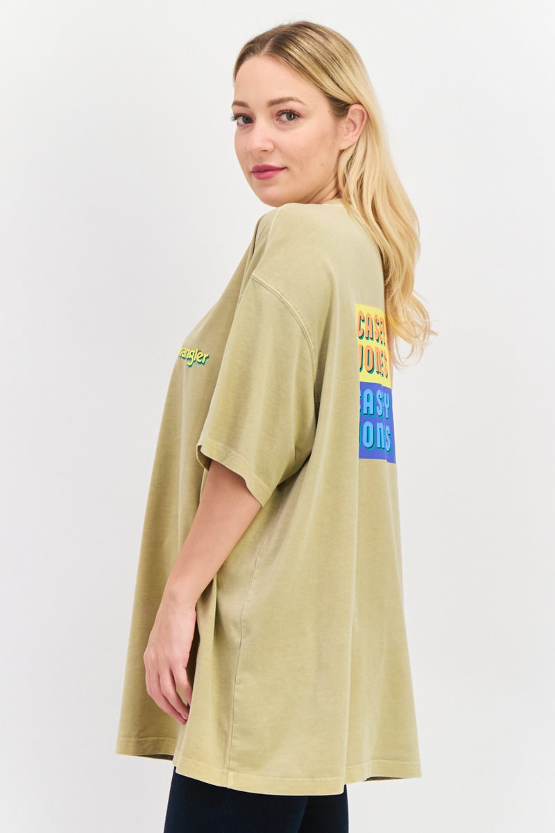 Wrangler Women Crew Neck Short Sleeves Brand Logo T-Shirt, Tan - Image 2