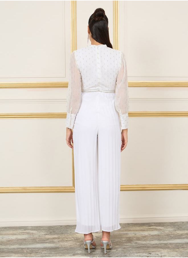 Styli - Lurex Dobby Pleated Wide Leg Jumpsuit - Image 1