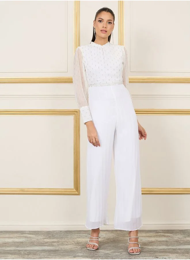 Styli Lurex Dobby Pleated Wide Leg Jumpsuit