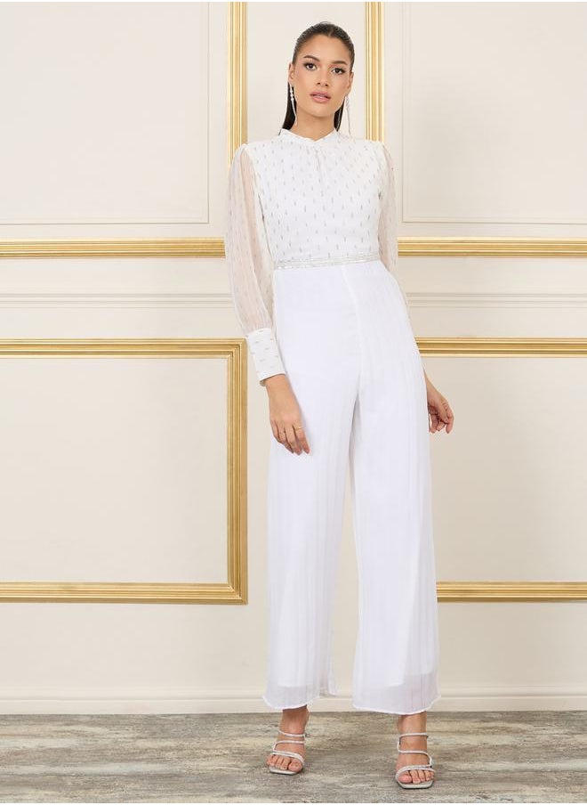 Styli - Lurex Dobby Pleated Wide Leg Jumpsuit - Image 1