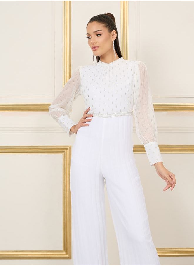 Styli - Lurex Dobby Pleated Wide Leg Jumpsuit - Image 1