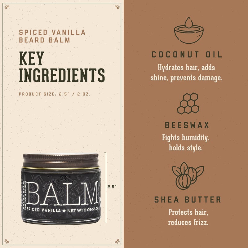 18.21 Man Made Beard Balm for Men, Spiced Vanilla, 2 fl. oz - Premium Grooming Cream with Low Shine for Conditioning and Shaping Beards, Mustaches - Scented Facial Hair Balms, Long-Lasting Moisture - Image 3