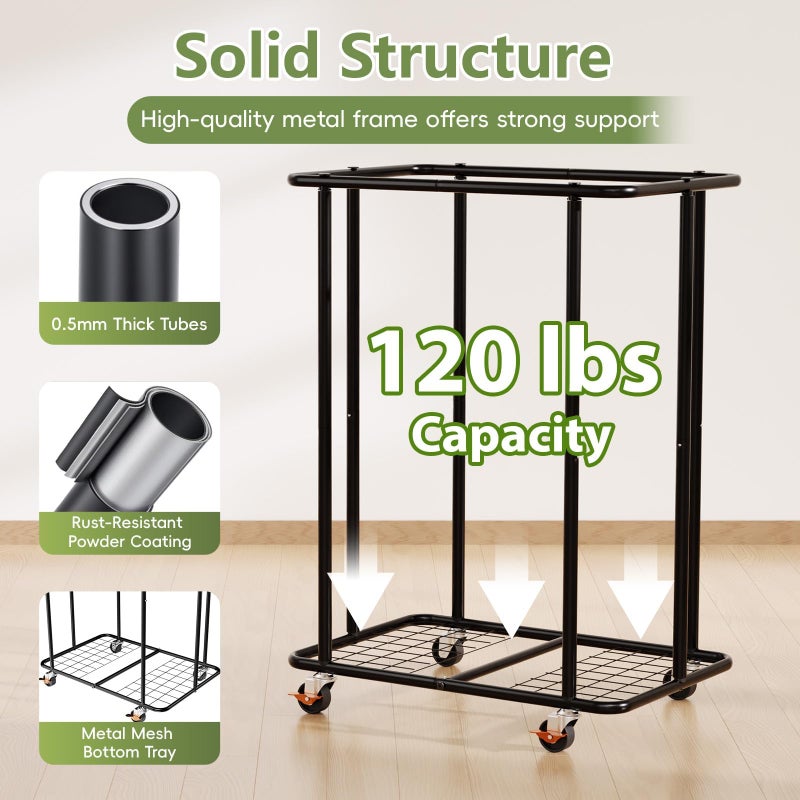 Olldide 220L Laundry Hamper with Cover, Rolling Laundry Basket with Wheels, Large & Tall Dirty Clothes Hamper with Metal Frame and Removable Bag for Bedroom Aesthetic, Laundry Room, Bathroom, Dorm - Image 5
