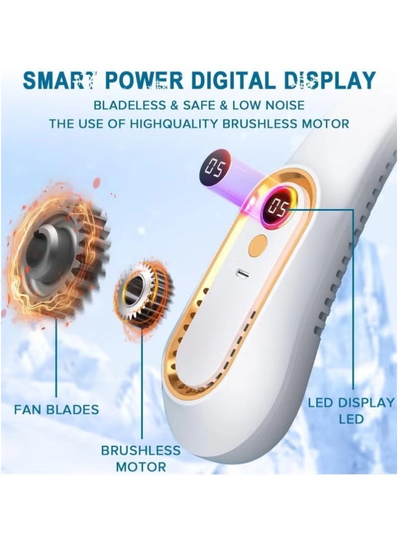 inston Portable strong wind neck fan, adjustable, 360° cooling, ultra-quiet, bladeless design, rechargeable portable fan, tangle-free, even airflow, neck fan that blows cool air, long usage time, 5-speed levels - Image 3