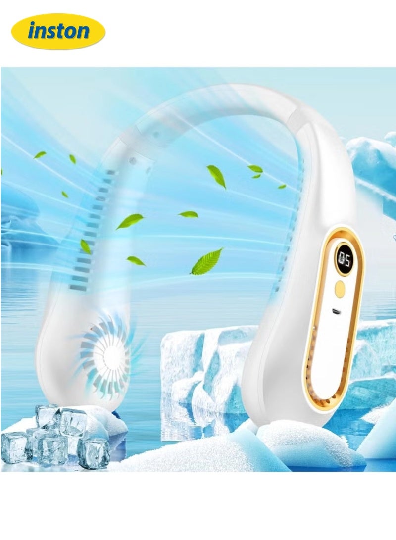 inston Portable strong wind neck fan, adjustable, 360° cooling, ultra-quiet, bladeless design, rechargeable portable fan, tangle-free, even airflow, neck fan that blows cool air, long usage time, 5-speed levels - Image 1