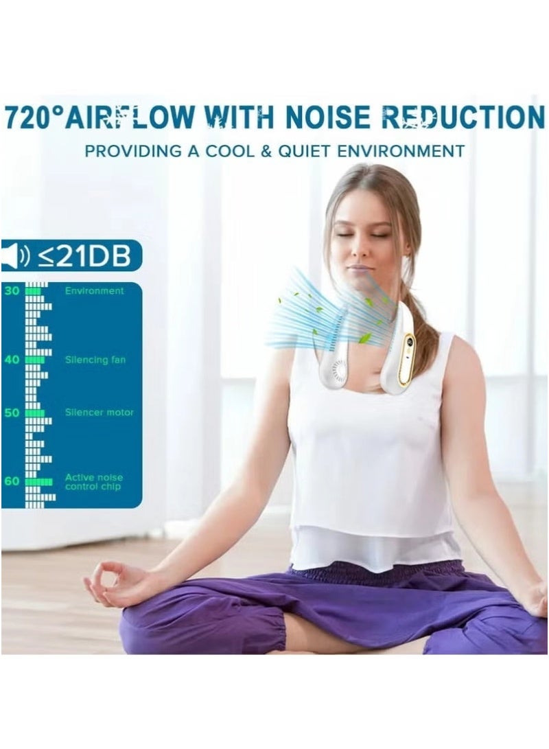 inston Portable strong wind neck fan, adjustable, 360° cooling, ultra-quiet, bladeless design, rechargeable portable fan, tangle-free, even airflow, neck fan that blows cool air, long usage time, 5-speed levels - Image 5