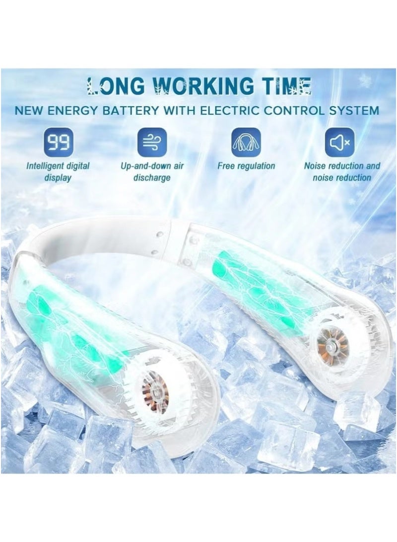 inston Portable strong wind neck fan, adjustable, 360° cooling, ultra-quiet, bladeless design, rechargeable portable fan, tangle-free, even airflow, neck fan that blows cool air, long usage time, 5-speed levels - Image 2