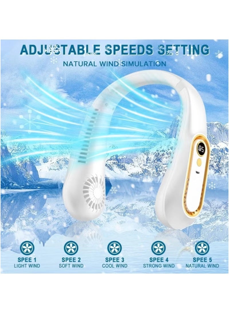 inston Portable strong wind neck fan, adjustable, 360° cooling, ultra-quiet, bladeless design, rechargeable portable fan, tangle-free, even airflow, neck fan that blows cool air, long usage time, 5-speed levels - Image 4