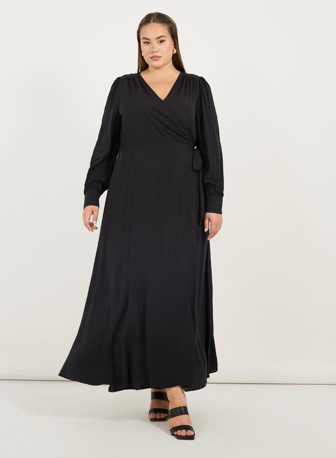 Styli Styli Plus Size Solid Wrap Front A-Line Maxi Dress - Image 1