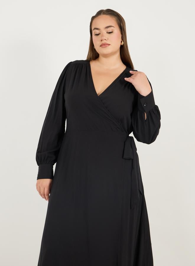 Styli Styli Plus Size Solid Wrap Front A-Line Maxi Dress - Image 5