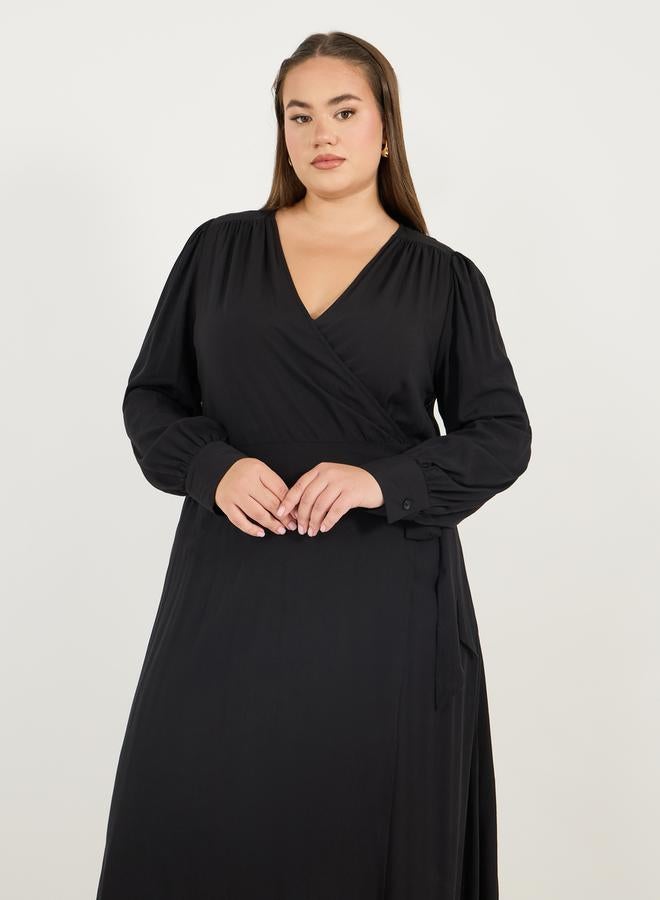 Styli Styli Plus Size Solid Wrap Front A-Line Maxi Dress - Image 2
