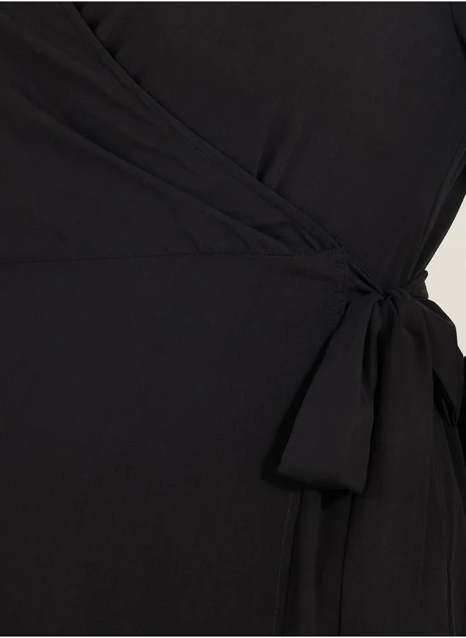 Styli Plus Size Solid Wrap Front A-Line Maxi Dress
