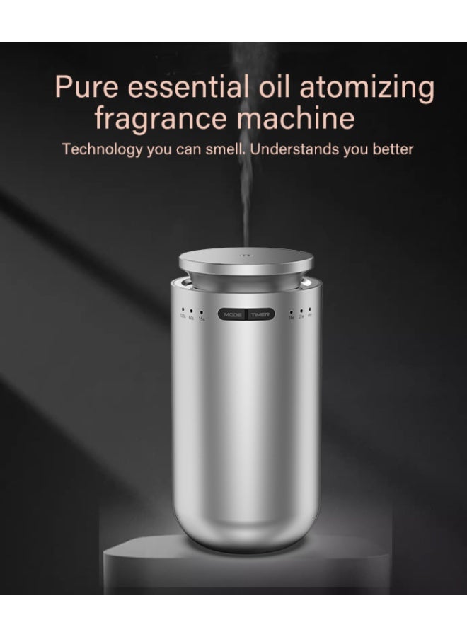 موزع زيوت عطرية محمول للسيارة، 3 سرعات قابلة للتعديل، عمر بطارية 7 أيام، جهاز علاج عطري صغير الحجم 7 × 13.7 سم لحامل أكواب السيارة، نشر عطري بزاوية 360 درجة للمنزل والحمام والفندق (فضي، M22) - Image 2