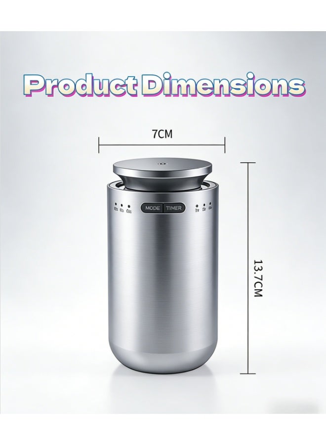 موزع زيوت عطرية محمول للسيارة، 3 سرعات قابلة للتعديل، عمر بطارية 7 أيام، جهاز علاج عطري صغير الحجم 7 × 13.7 سم لحامل أكواب السيارة، نشر عطري بزاوية 360 درجة للمنزل والحمام والفندق (فضي، M22) - Image 3