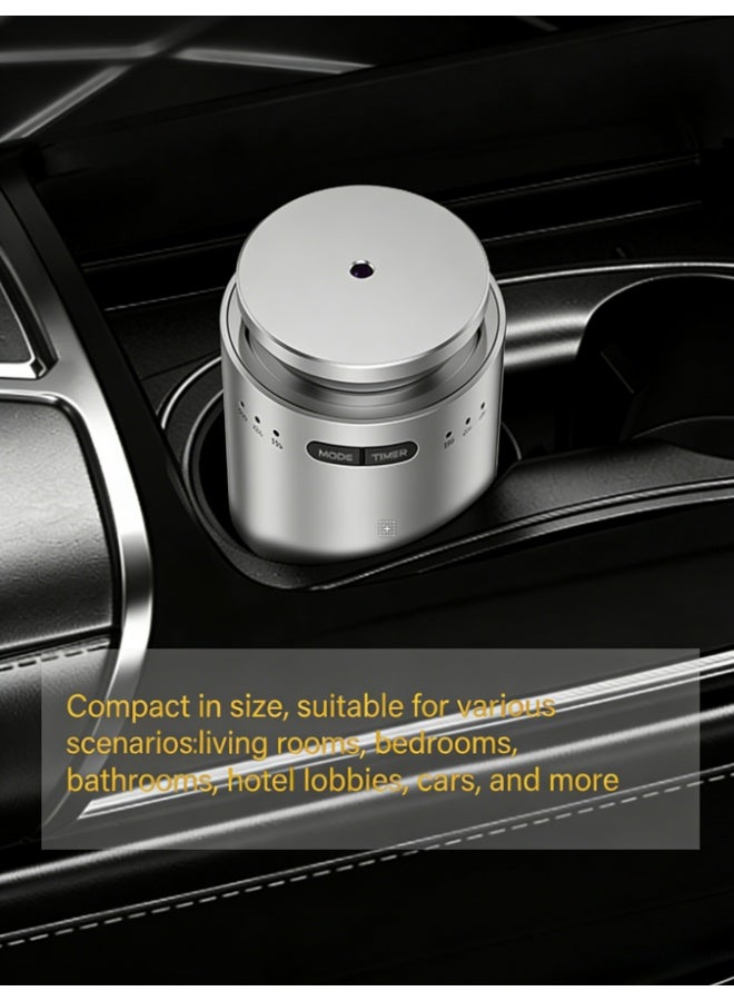 موزع زيوت عطرية محمول للسيارة، 3 سرعات قابلة للتعديل، عمر بطارية 7 أيام، جهاز علاج عطري صغير الحجم 7 × 13.7 سم لحامل أكواب السيارة، نشر عطري بزاوية 360 درجة للمنزل والحمام والفندق (فضي، M22) - Image 5