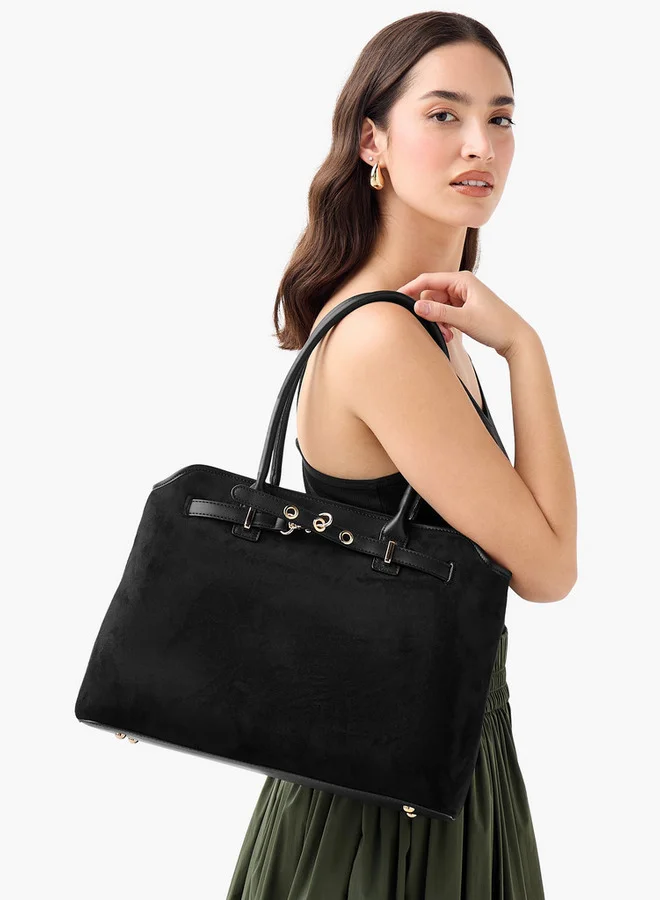 Flora Bella By Shoexpress Solid Tote Bag with Double Handles and Zip Closure