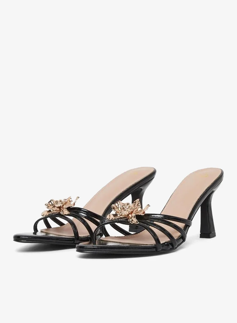 Flower Trim High Heel Sandals