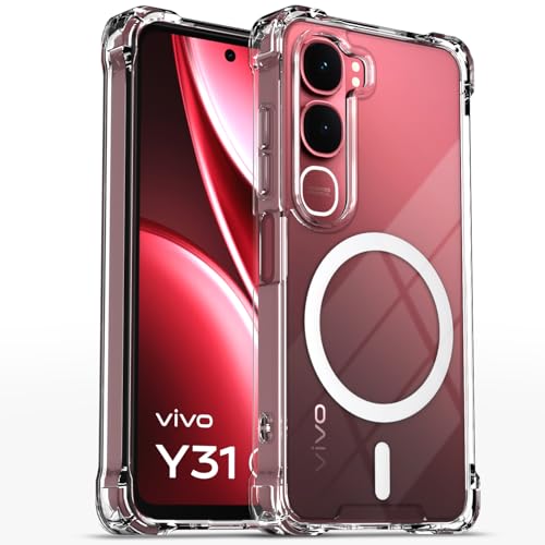 Pikkme غطاء خلفي Pikkme لهاتف Vivo Y31 5G مع دعم مغناطيسي مقاوم للصدمات من PC + TPU (شفاف مغناطيسي) - Image 1