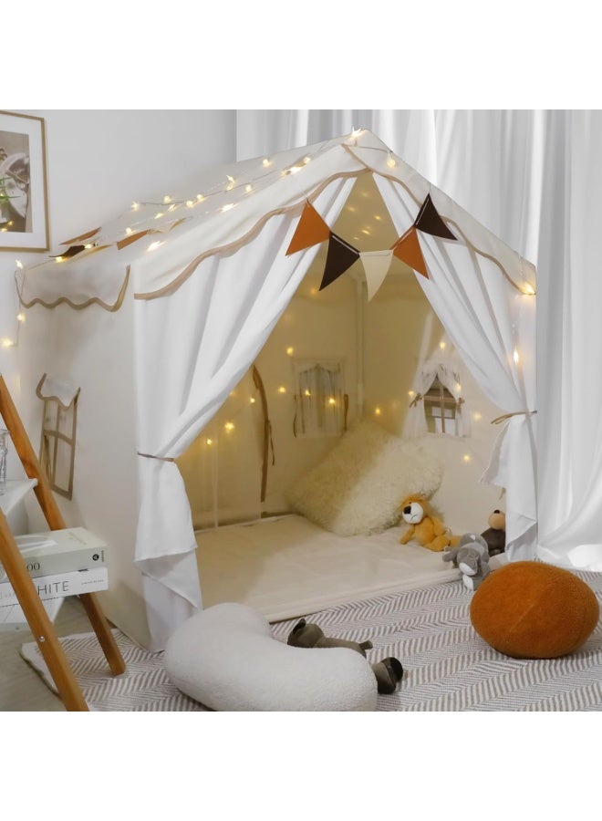 Stanew Large Kids Play Tent House, Kids Tent Foldable for Aged 3-15 Boys Girls Castle Tent Indoor Outdoor(Adults Can Also Enter), Contain Star Light, Flag, padded mats, Teepee Tent 132*92*128cm - Image 1