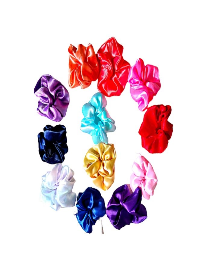 DLK Satin Soft Silky Scrunchies For Women And Girls, Ponytails Holders Multicolor Soft Silky Scrunchies For Hair Ties 12 Pcs - Image 2