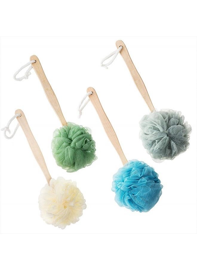 SWSTINLING - 4 Pack Large Bath Puff Loofah Sponge With Long Handle Shower Loofah, Bath Body Back Brush, Spa Brush for Women and Men(4 Color) - Image 1
