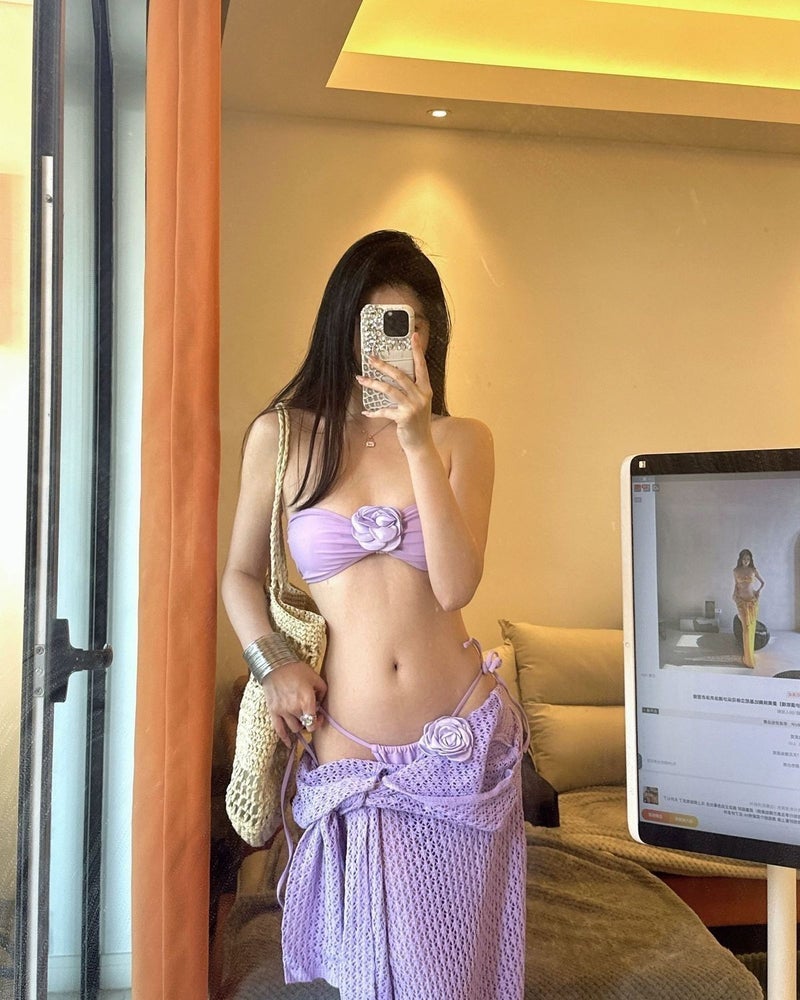 Three-Dimensional Flower Strap Bikini Tube Top Fashion Pure Spice Girl Split Bikini Swimsuit - Image 1