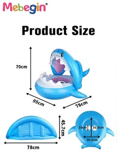 MEBEGIN Shark Shape Swimming Ring with Adjustable Canopy, Inflatable Baby Pool Float, Swimming Ring with Safety Seat, Comfortable Infant Floaty, Fun Water Toys for Kids, Suitable for Family Swimming Pools, Outdoor Trips, Lakes and Beaches, 95*78*70cm  - Image 3