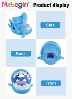 MEBEGIN Shark Shape Swimming Ring with Adjustable Canopy, Inflatable Baby Pool Float, Swimming Ring with Safety Seat, Comfortable Infant Floaty, Fun Water Toys for Kids, Suitable for Family Swimming Pools, Outdoor Trips, Lakes and Beaches, 95*78*70cm  - Image 4