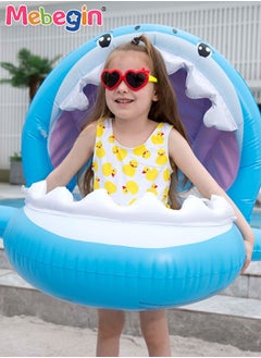 MEBEGIN Shark Shape Swimming Ring with Adjustable Canopy, Inflatable Baby Pool Float, Swimming Ring with Safety Seat, Comfortable Infant Floaty, Fun Water Toys for Kids, Suitable for Family Swimming Pools, Outdoor Trips, Lakes and Beaches, 95*78*70cm  - Image 5