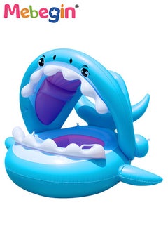 MEBEGIN Shark Shape Swimming Ring with Adjustable Canopy, Inflatable Baby Pool Float, Swimming Ring with Safety Seat, Comfortable Infant Floaty, Fun Water Toys for Kids, Suitable for Family Swimming Pools, Outdoor Trips, Lakes and Beaches, 95*78*70cm  - Image 2