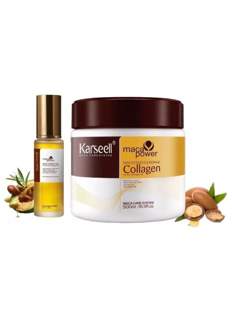 كارسيل مجموعة العناية بالشعر من كارسيل للشعر التالف والجاف: قناع الكولاجين 500 مل ومصل زيت الأرجان 50 مل - Image 1