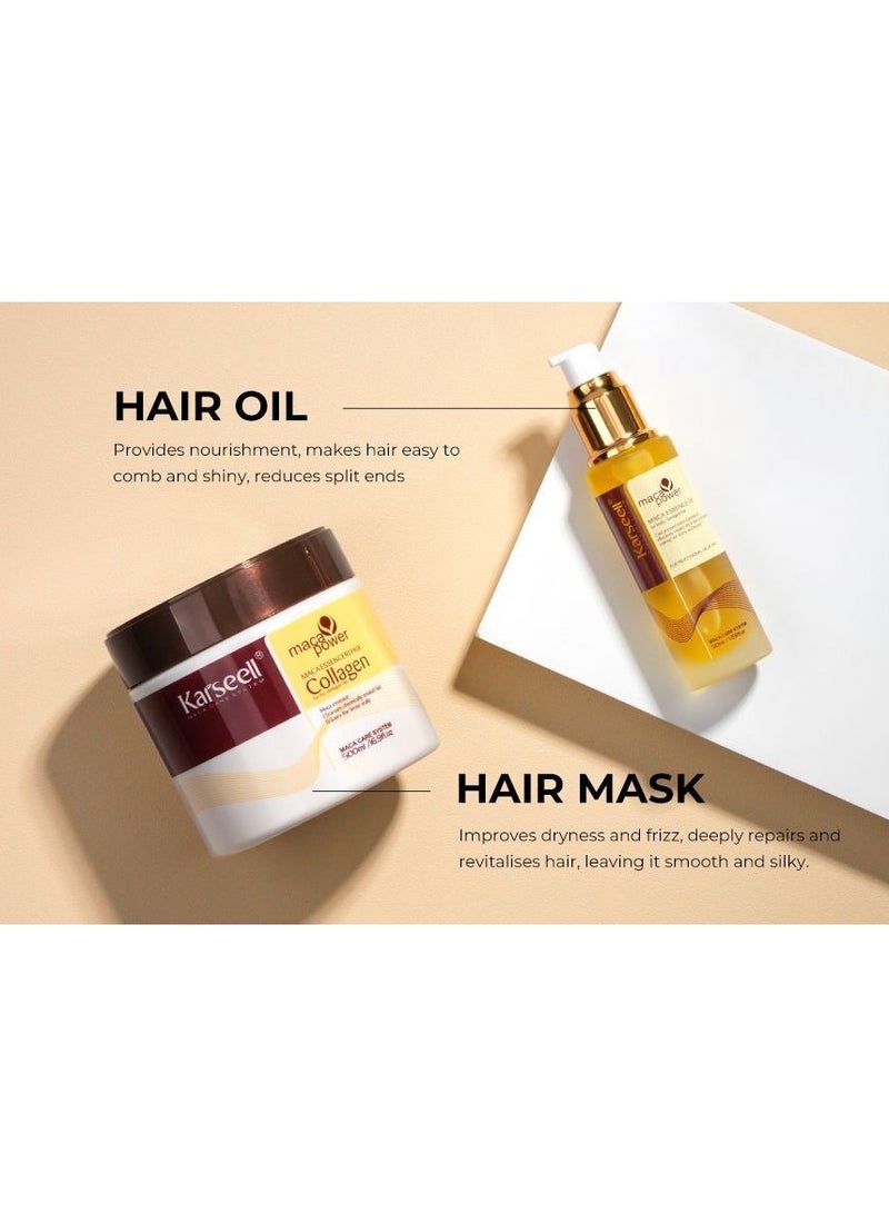 كارسيل مجموعة العناية بالشعر من كارسيل للشعر التالف والجاف: قناع الكولاجين 500 مل ومصل زيت الأرجان 50 مل - Image 2
