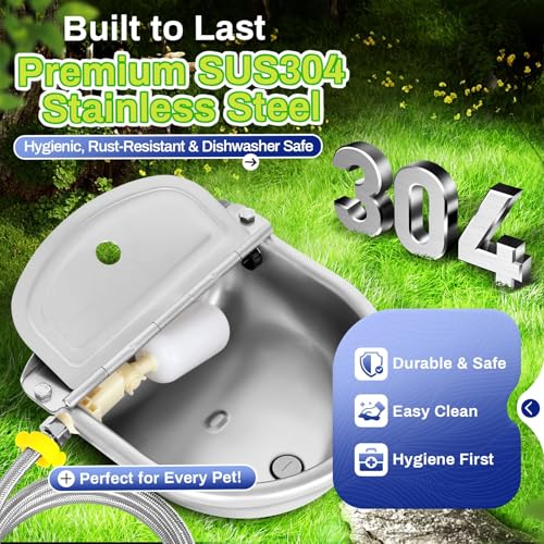 Ademon Automatic Animal Drinking Water Bowl with Float Valve, Extended Pipe & Drain Hole, Stainless Steel Waterer Feeder Farm Dog Dispenser Kit Self Filling for Livestock Horse Goat Water Trough - Image 3