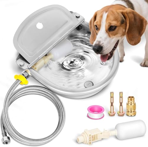 Ademon Automatic Animal Drinking Water Bowl with Float Valve, Extended Pipe & Drain Hole, Stainless Steel Waterer Feeder Farm Dog Dispenser Kit Self Filling for Livestock Horse Goat Water Trough - Image 1