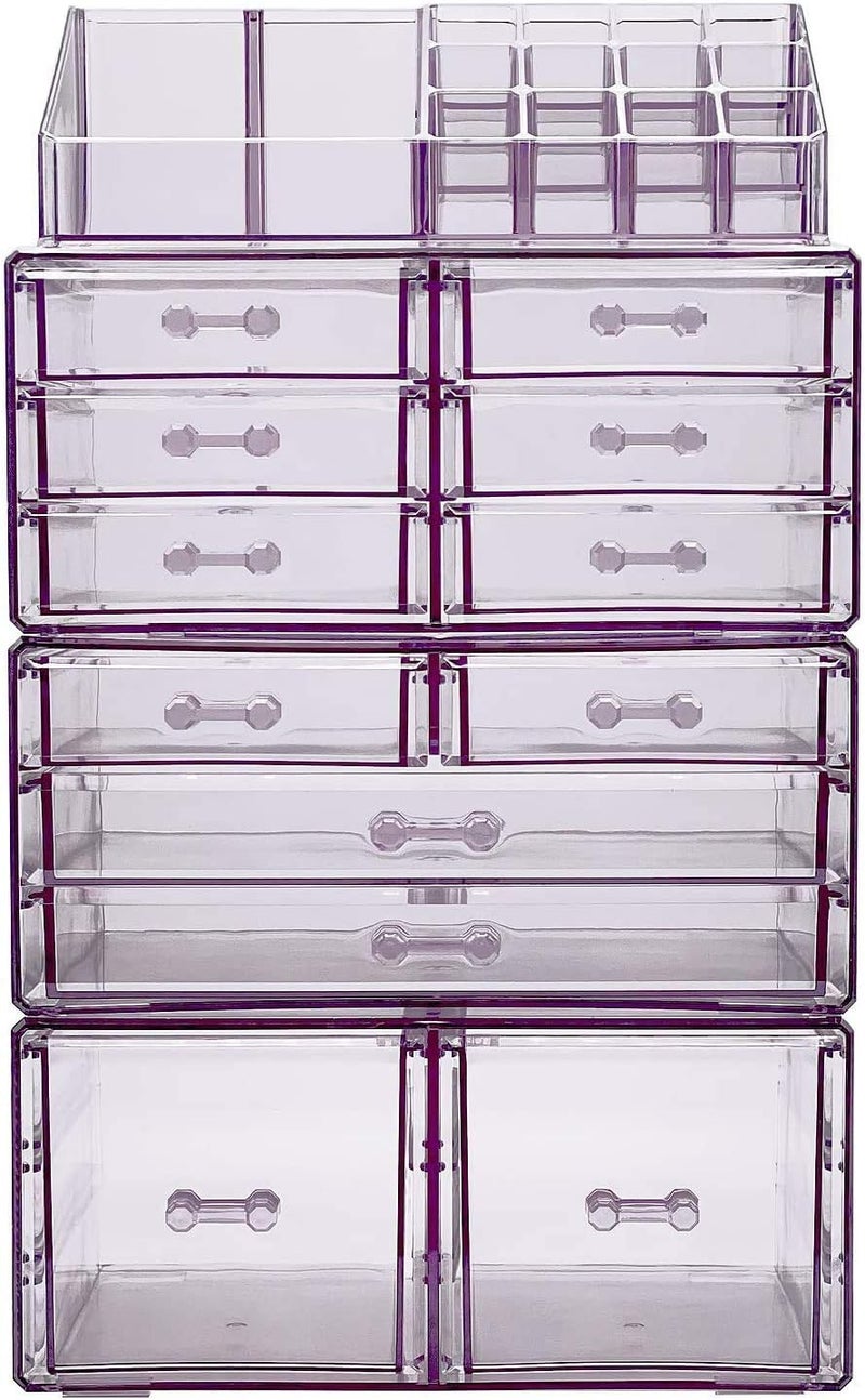 Sorbus Large Makeup Organizer - Clear Stackable Jewelry & Makeup Organizer For Vanity, Bathroom Storage, Dresser - 12 Drawers Cosmetic Beauty Organizers and Storage with Lipstick, Makeup Brush Holder