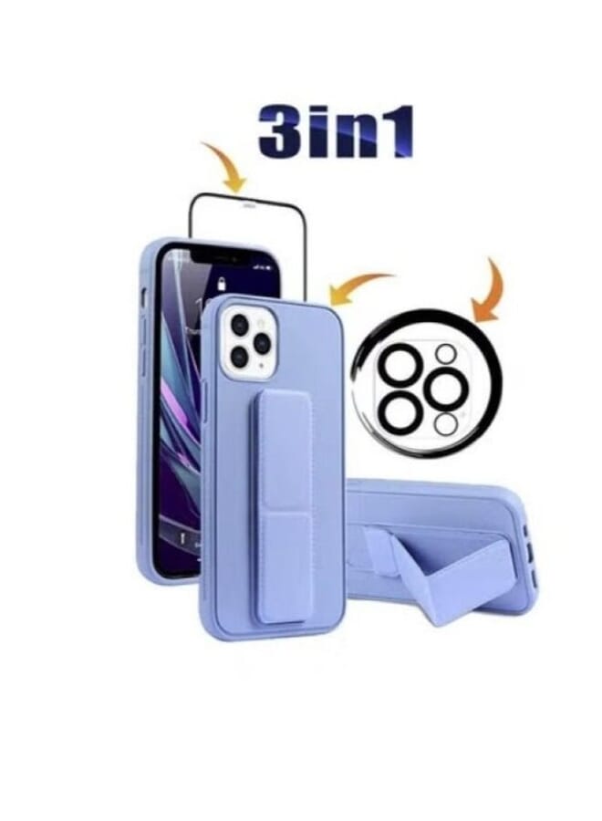 S-TOP 3 in 1 back cover with hand grip 1 screen cover and camera cover for iPhone 13 Pro Max Blue - Image 1