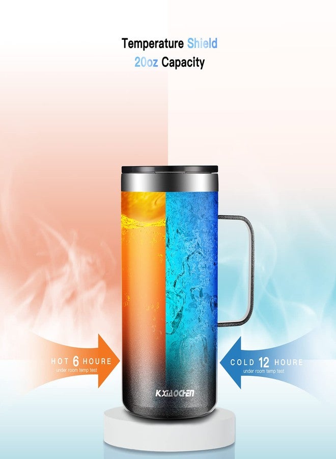 KXIAOCHEN 20oz Insulated Coffee Mug with Lid, Stainless Steel Coffee Cup, Double Wall Vacuum Coffee Tumbler with Handle, Premium Thermal Travel Coffee Mug (Glitter Black) - Image 5