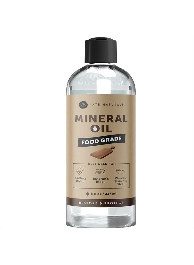 Kate Naturals - Mineral Oil for Wood Cutting Board Oil, Butcher Block, and Knife. Food Grade Mineral Oil for Wooden Cutting Board (8oz, Food Safe Oil) - Image 1