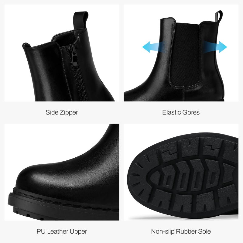 SHIBEVER Women's Chelsea Boots Slip on Chunky Heel Platform Ankle Booties with Lug Sole for Fall Fashion 2025 Size Black 7.5 - Image 5