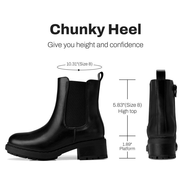 SHIBEVER Women's Chelsea Boots Slip on Chunky Heel Platform Ankle Booties with Lug Sole for Fall Fashion 2025 Size Black 7.5 - Image 4