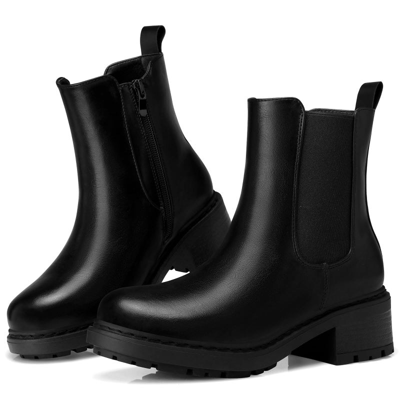 SHIBEVER Women's Chelsea Boots Slip on Chunky Heel Platform Ankle Booties with Lug Sole for Fall Fashion 2025 Size Black 7.5 - Image 1