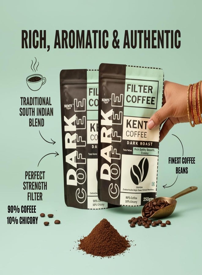 Kents Coffee عبوتان من قهوة كينتس المفلترة 90:10 | مسحوق قهوة جنوب هندية فاخرة | مزيج 90% قهوة و10% هندباء | نكهة قوية ورائحة غنية | عبوة من قطعتين (250 غرام لكل عبوة) - Image 2
