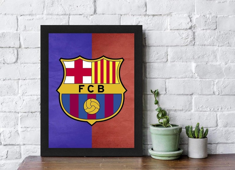 Interio Crafts Interio Crafts FC Barcelona Football Club Team Logo Frame Poster for Home and Office Black Brown Size 13X9 Inches Sports