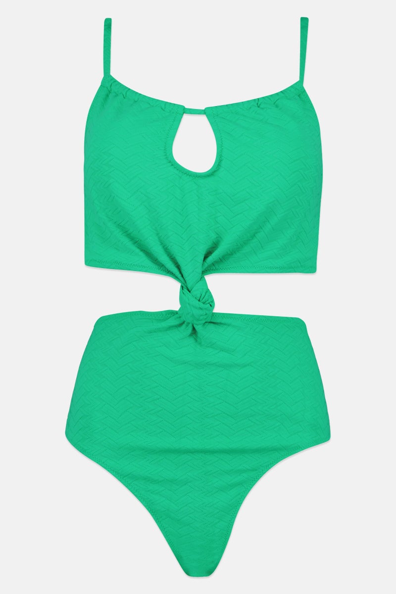 Aerie Women Lightly Padded Textured One Piece Swimwear, Green  - Image 2