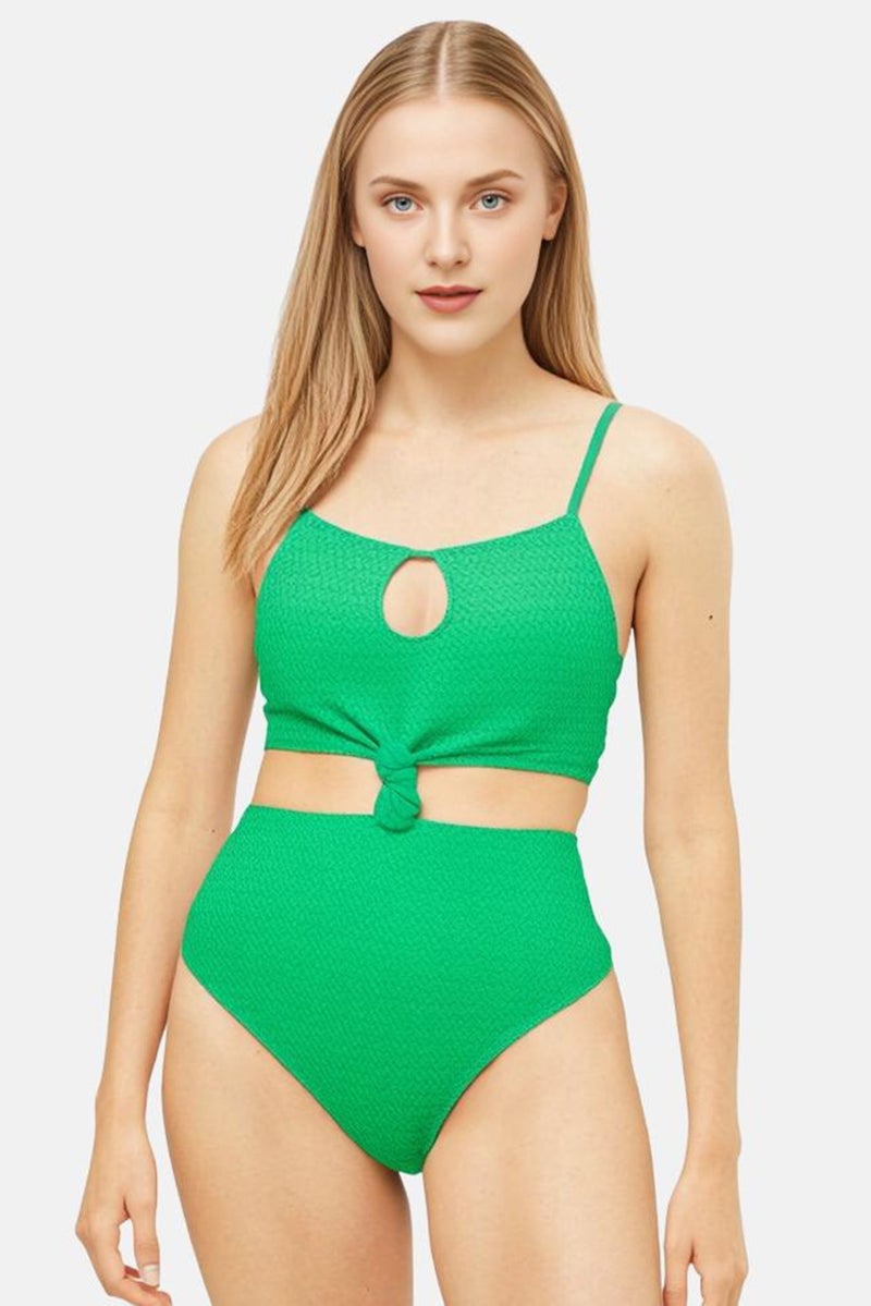 Aerie Women Lightly Padded Textured One Piece Swimwear, Green  - Image 1