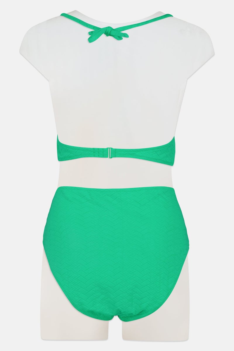 Aerie Women Lightly Padded Textured One Piece Swimwear, Green  - Image 3
