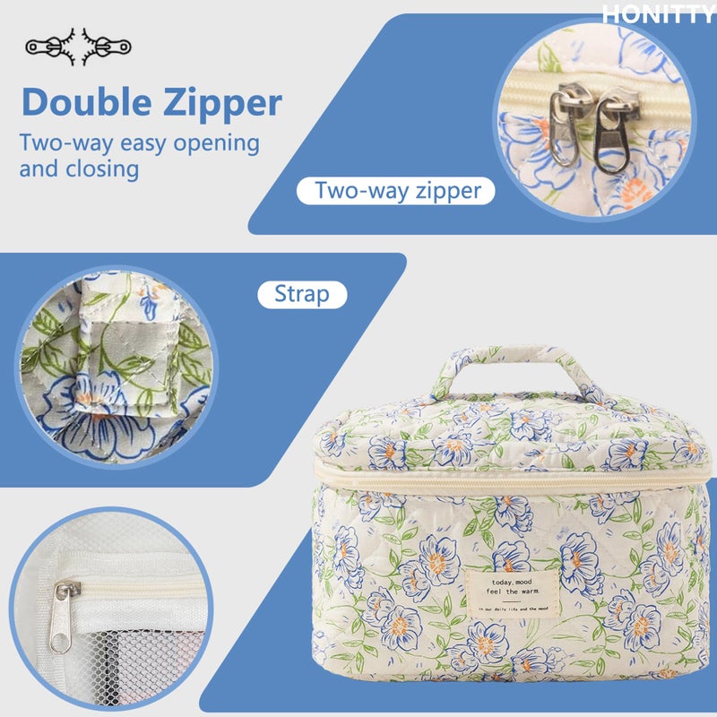 honitty Makeup Bag,Quilted Cosmetic Bags,Large Floral Make Up Organize bag,Makeup Bag Set for Women,Flower Travel Toiletry Bag - Image 4